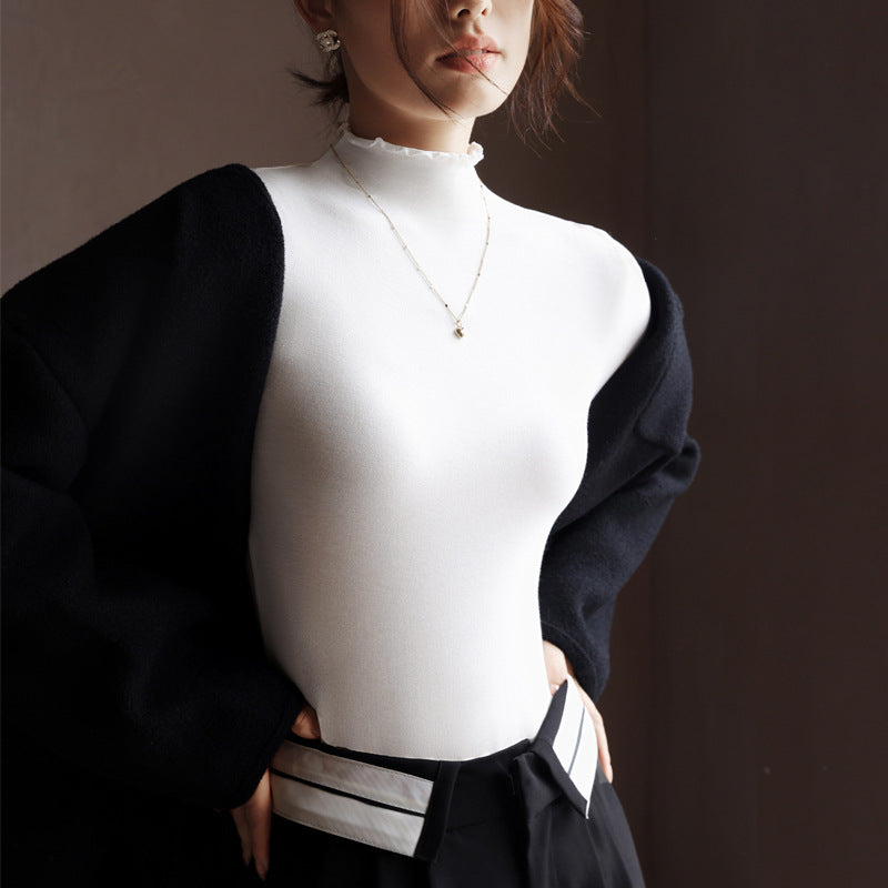 Semi-high Neck Ruffle Base Shirt