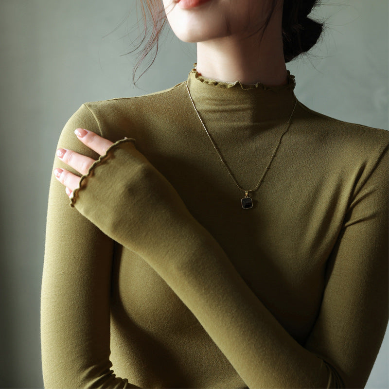 Semi-high Neck Ruffle Base Shirt